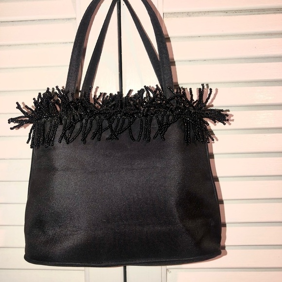 Inge Christopher Vintage Black beaded Fringe Clutch Purse small - Picture 2 of 10